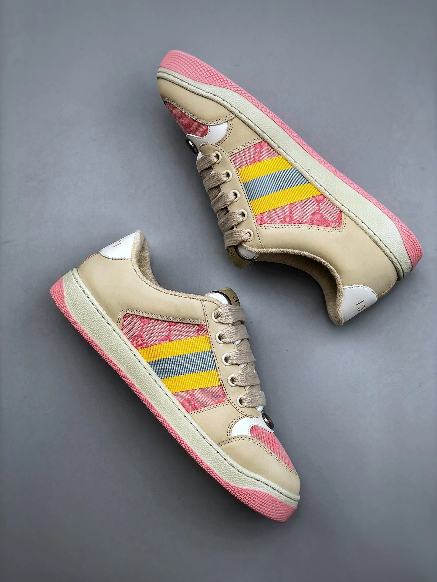 Gucci Distressed Screener Beige Sneakers Yellow - Gallery Image 9 - Detailed View
