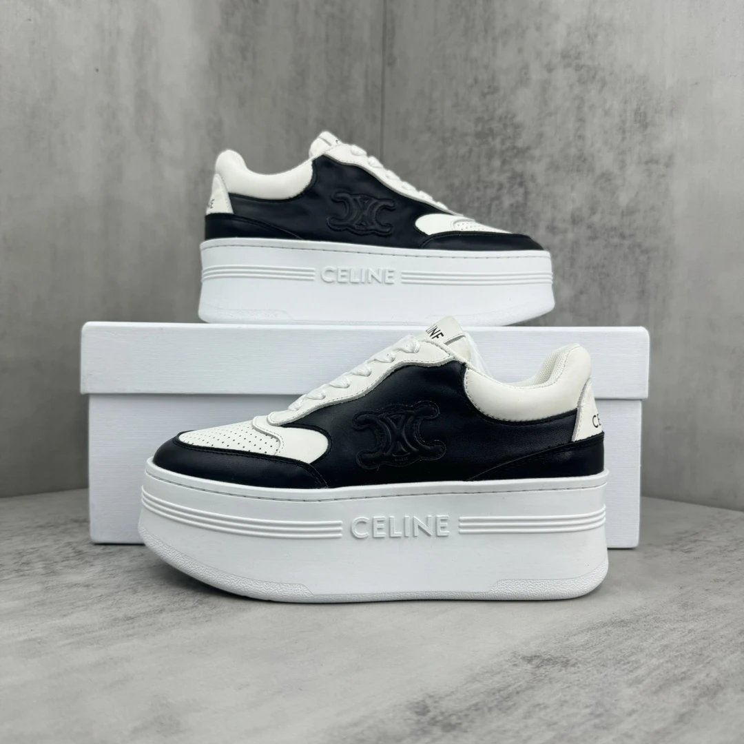 Platform Leather Sneakers High Top Breathable Ivory Noir - Gallery Image 9 - Detailed View