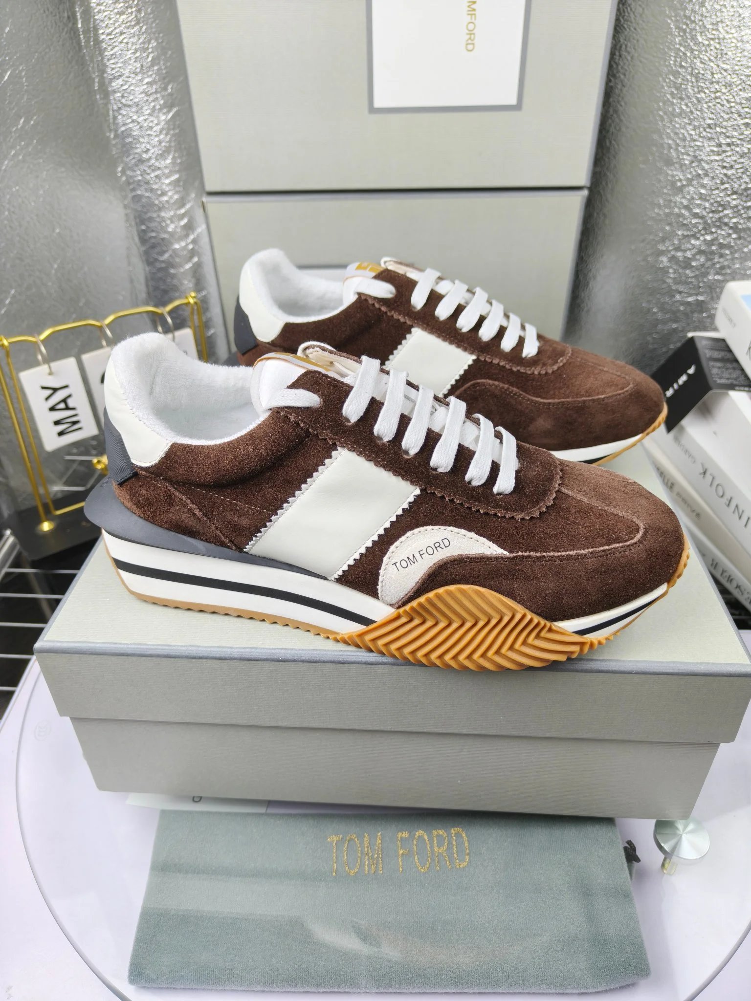 Retro Suede Platform Sneakers Coffee Brown - Gallery Image 1 - Detailed View