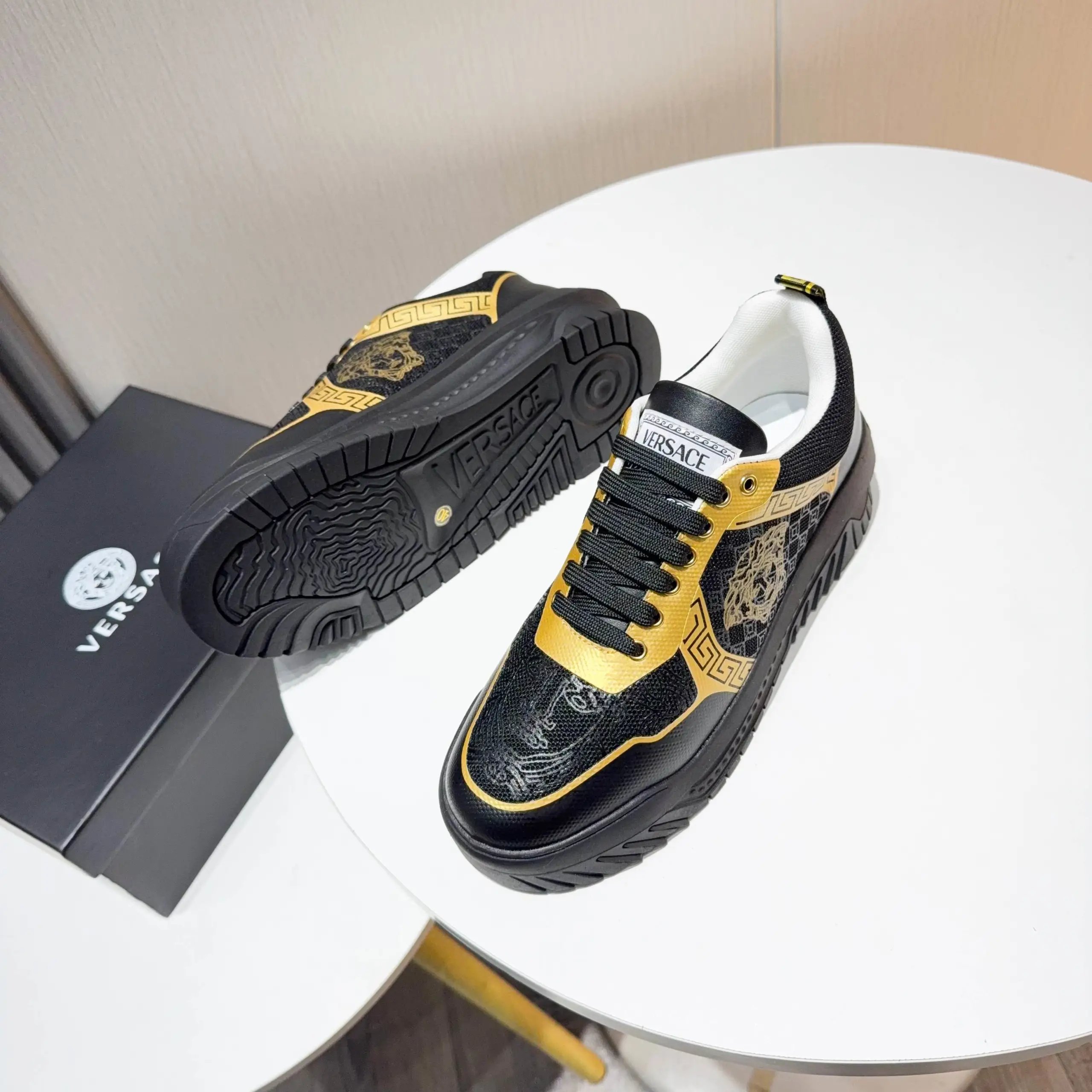 Luxury Knit Chunky Sneakers Obsidian Gold - Gallery Image 9 - Detailed View