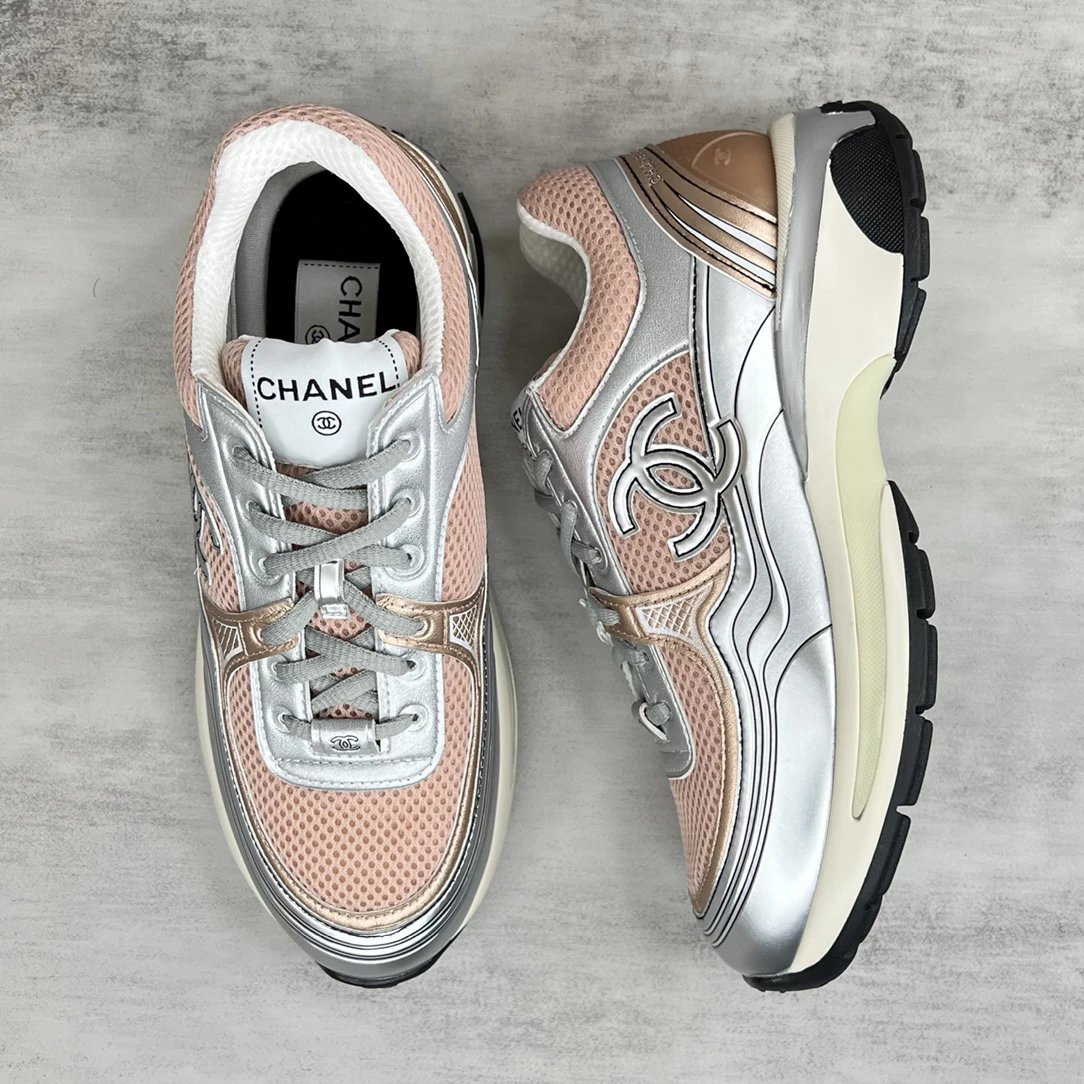 Resort Mesh Leather Sneakers Silver Rose Gold - Gallery Image 3 - Detailed View