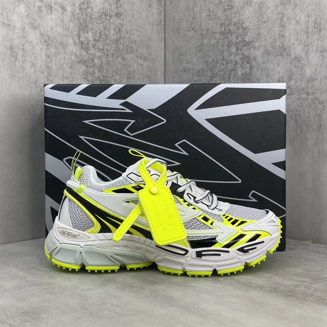 Mesh Leather Running Sneakers with EVA Sole Neon Yellow - Gallery Image 1 - Detailed View