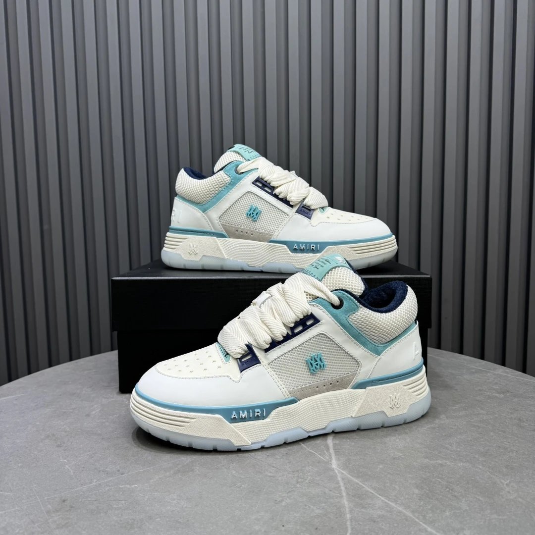 Low Top Leather Mesh Skate Sneakers Ivory Aqua - Gallery Image 8 - Detailed View