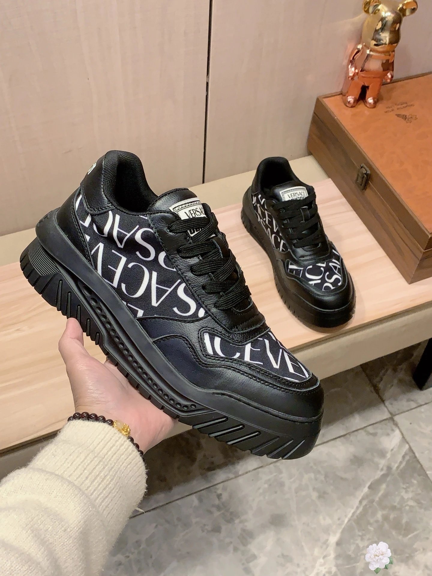 Chunky Leather Sneakers Ebony Black - Gallery Image 7 - Detailed View