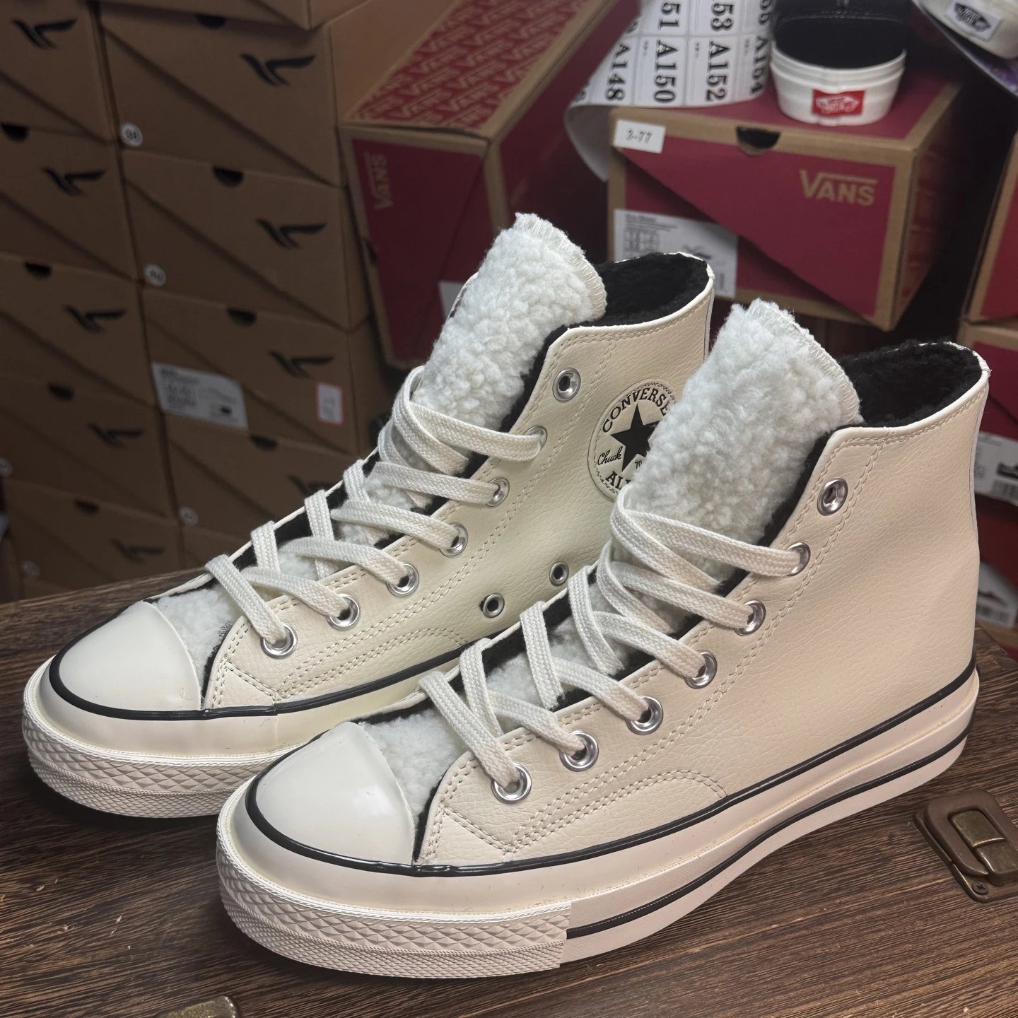 High Top Leather Sneakers Winter Cream - Gallery Image 4 - Detailed View