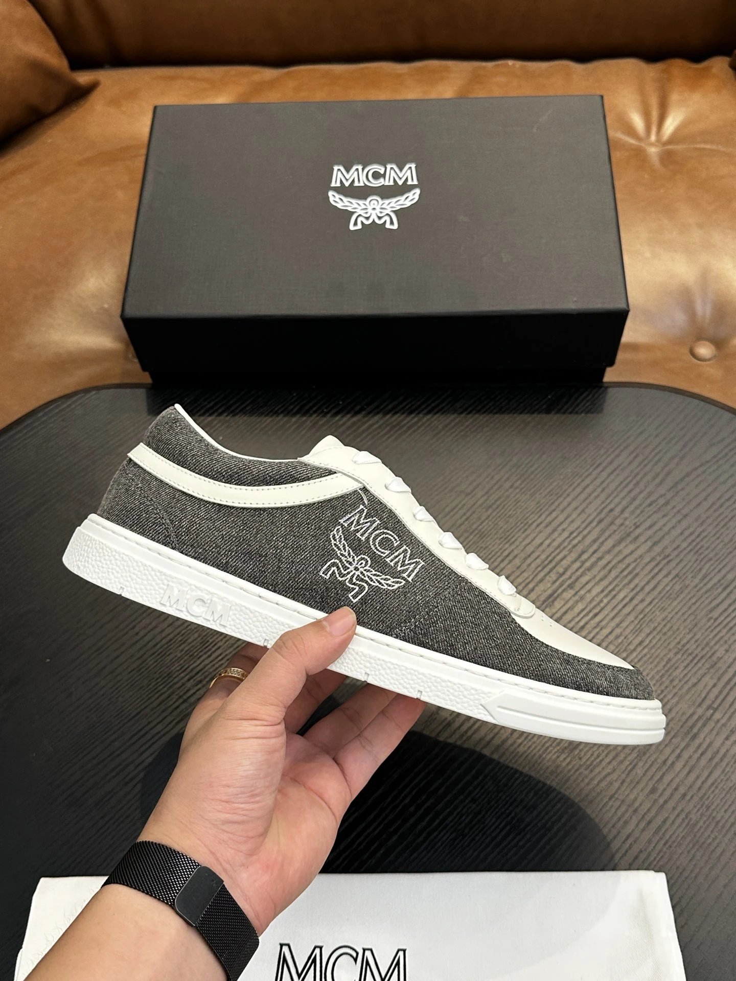 MCM Skystream Cubic Monogram Jacquard Sneaker White Grey - High Quality Product Image - Cnfans