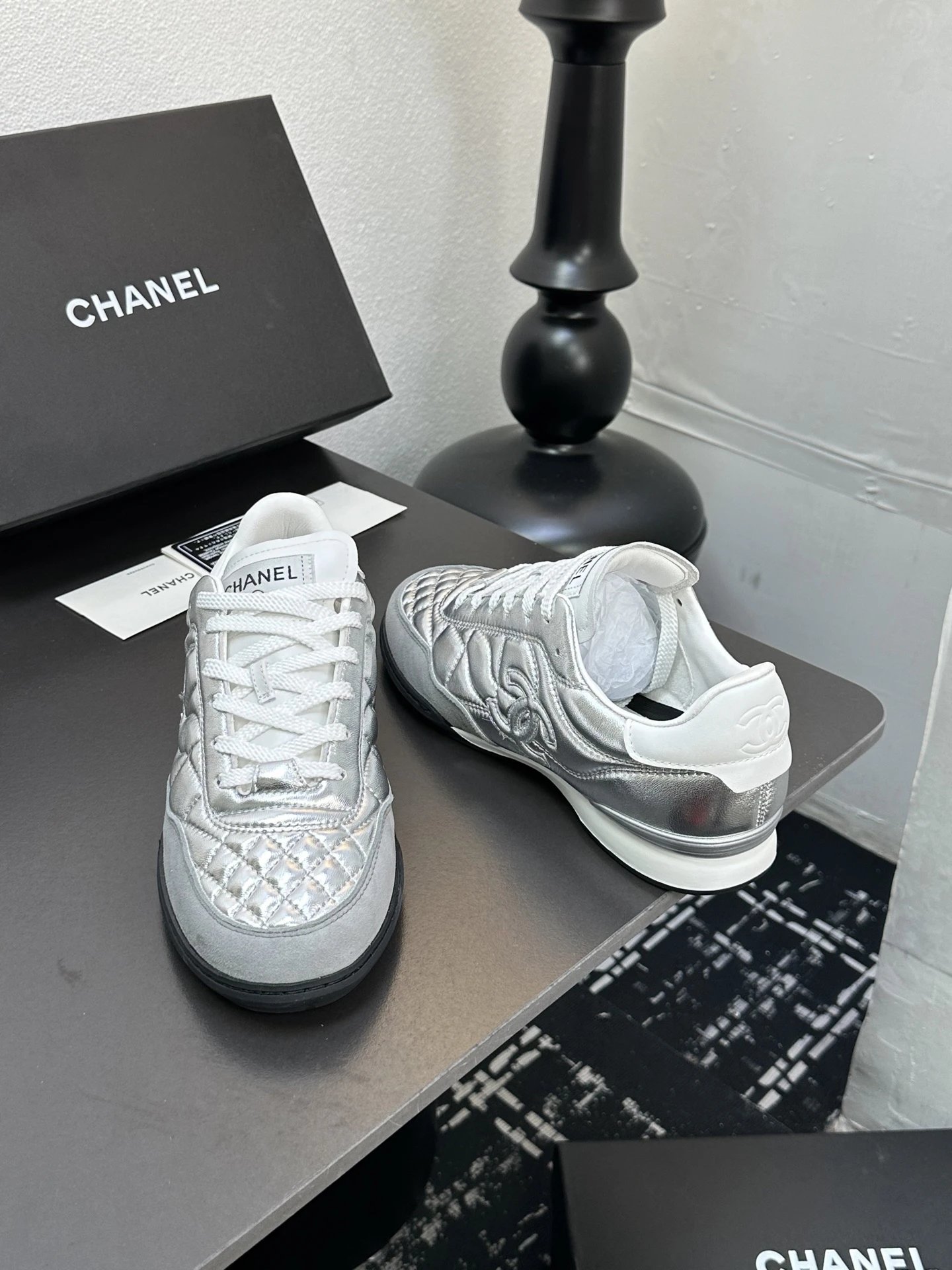 Chanel Quilted Sneakers Silver - Gallery Image 8 - Detailed View