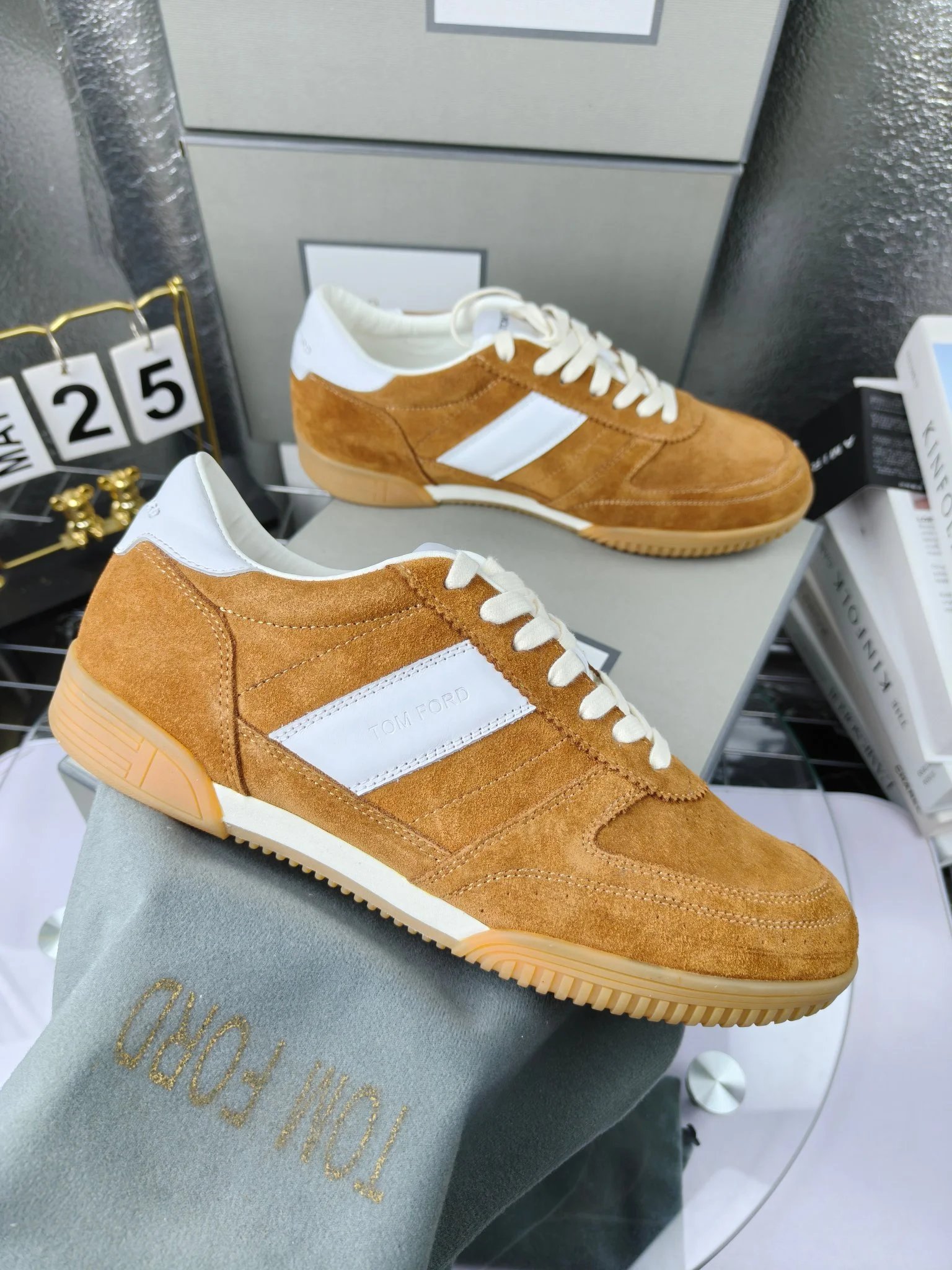 Suede Leather Sneakers Retro Casual Amber Brown - Gallery Image 4 - Detailed View