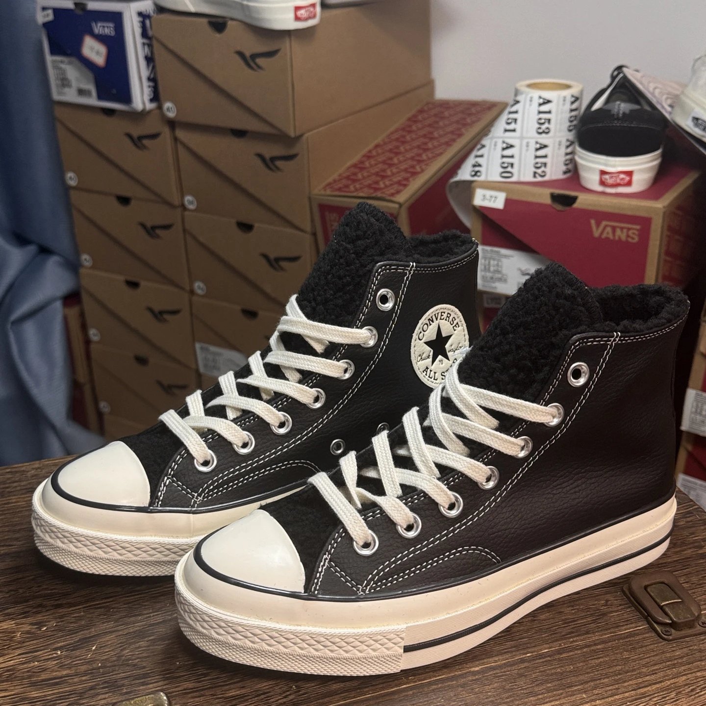 High Top Leather Skate Shoes Ebony Black - Gallery Image 4 - Detailed View