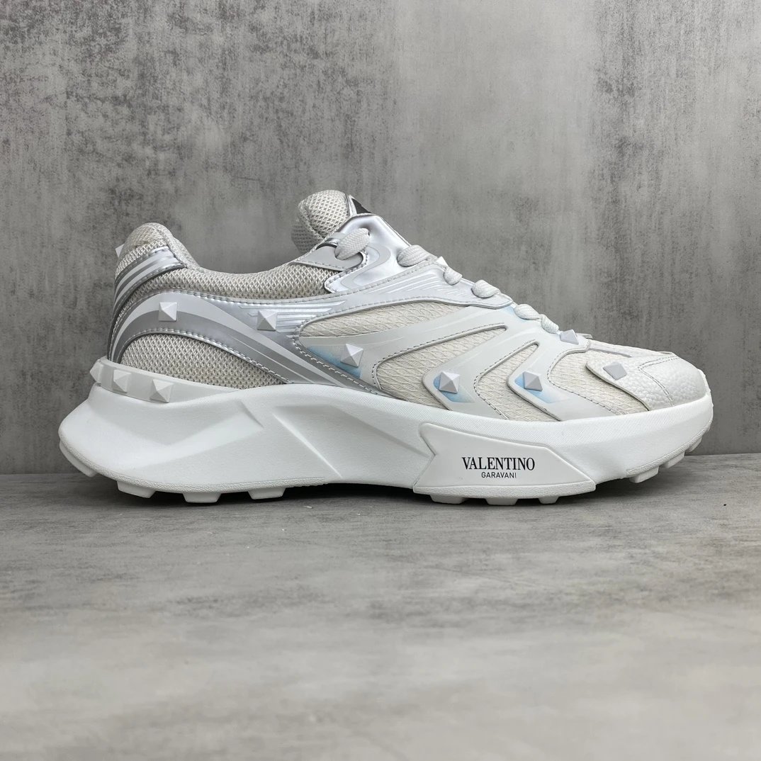 Chunky Leather Mesh Sneakers Pearl White - Gallery Image 6 - Detailed View