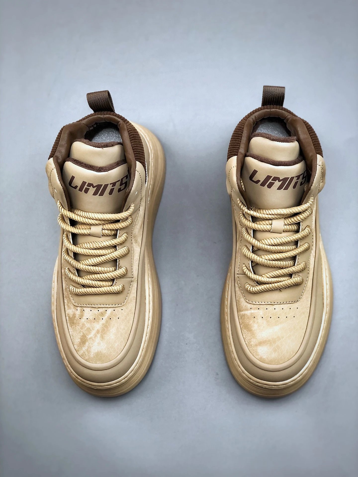 Chunky Leather High Top Boots Sandstone Beige - Gallery Image 5 - Detailed View