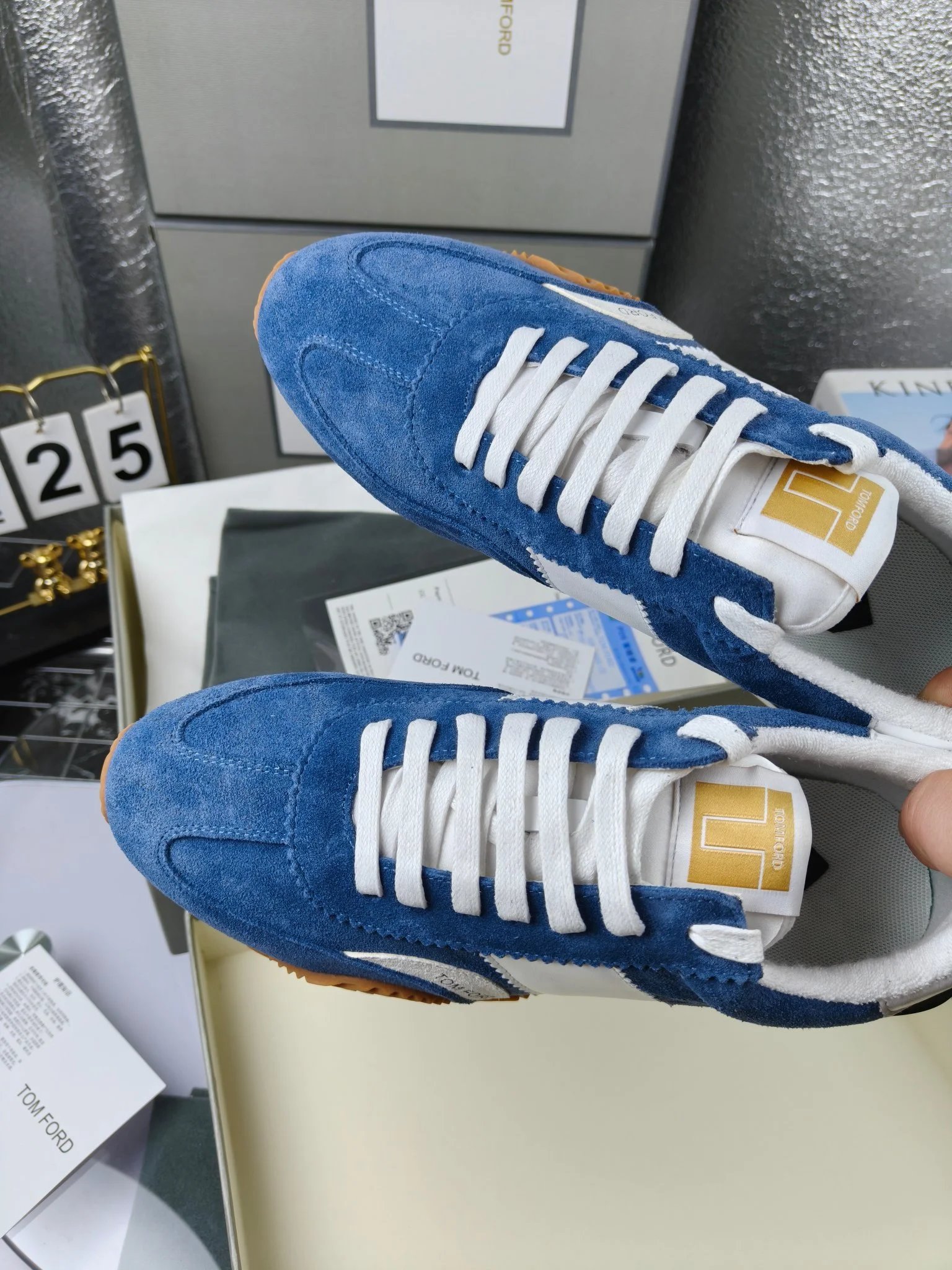Retro Suede Leather Platform Sneakers Azure Blue - Gallery Image 7 - Detailed View