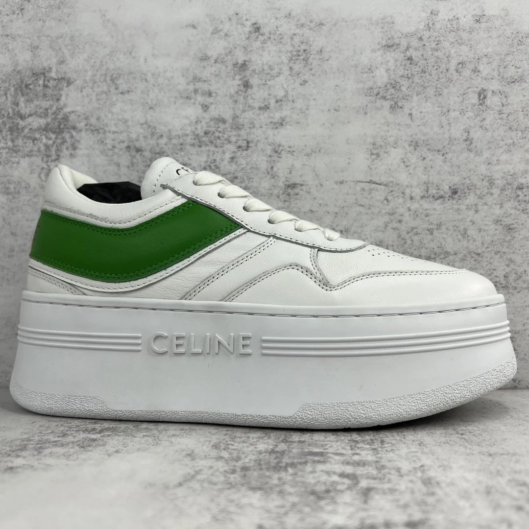 Platform Leather Sneakers with Triomphe Detail in Emerald - Gallery Image 6 - Detailed View