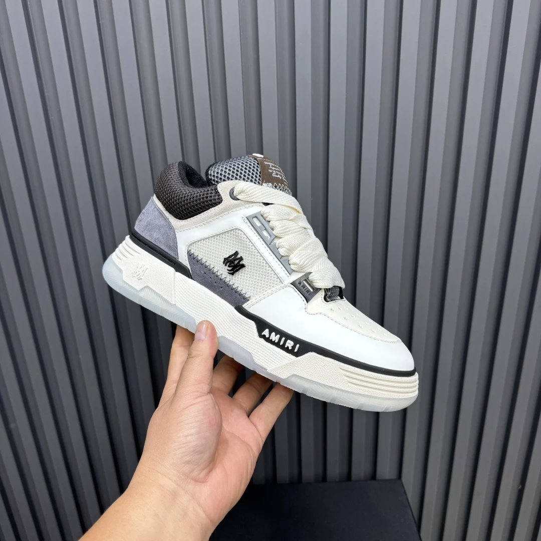 Luxury Leather Low Top Skate Sneakers Ivory Gray - Gallery Image 3 - Detailed View