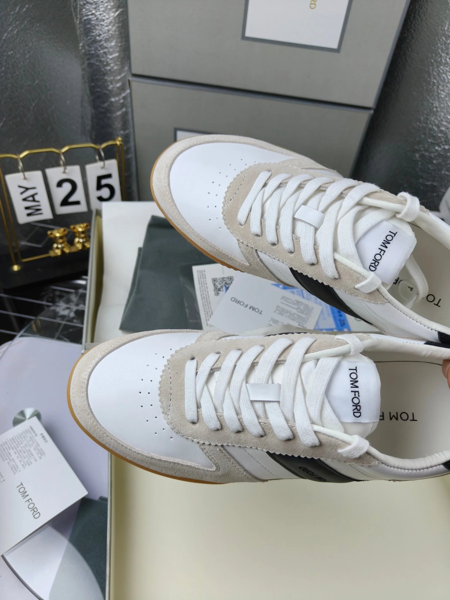 Retro Suede Leather Sneakers Ivory Noir - Gallery Image 7 - Detailed View