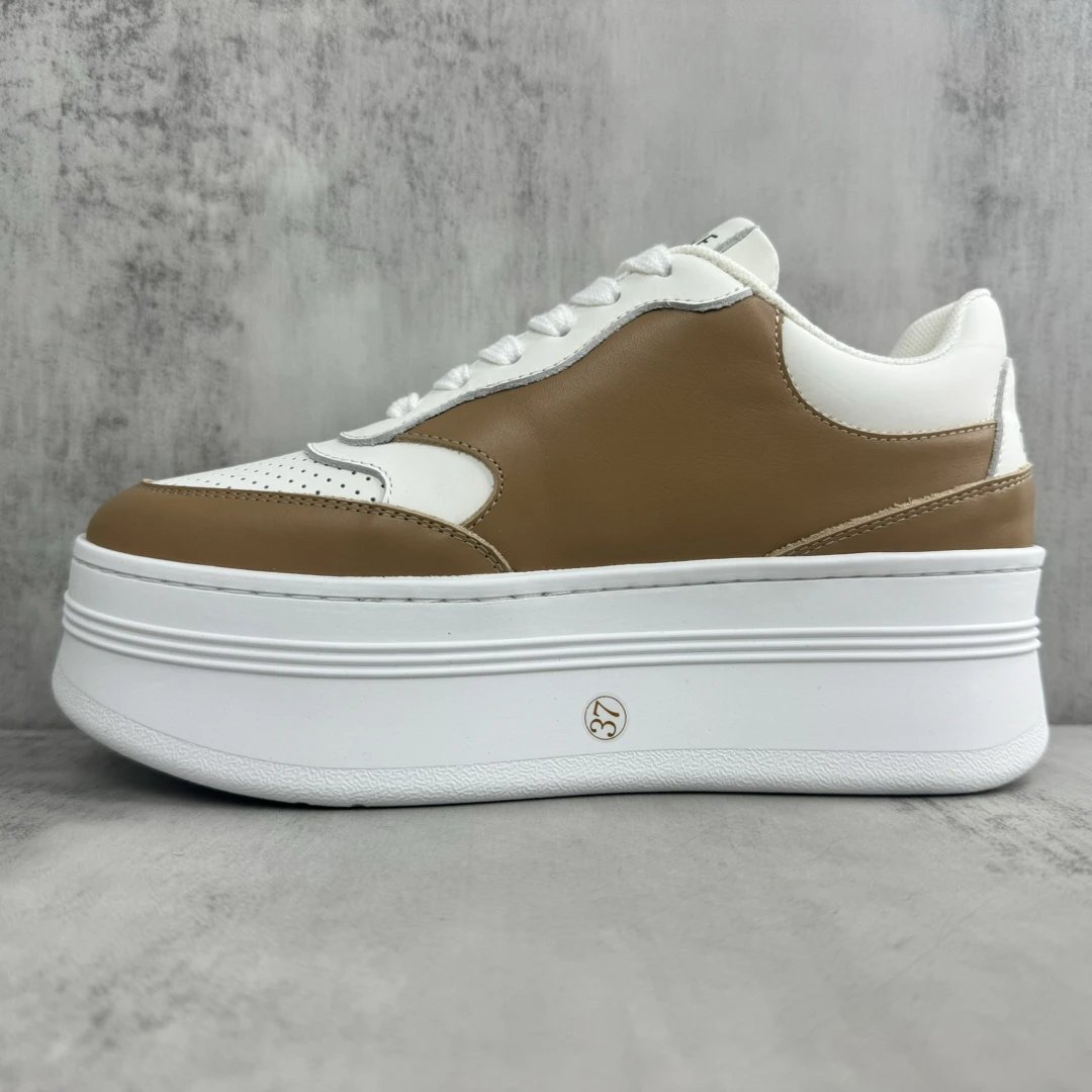 Platform Leather Sneakers High Top Breathable Tan White - Gallery Image 7 - Detailed View