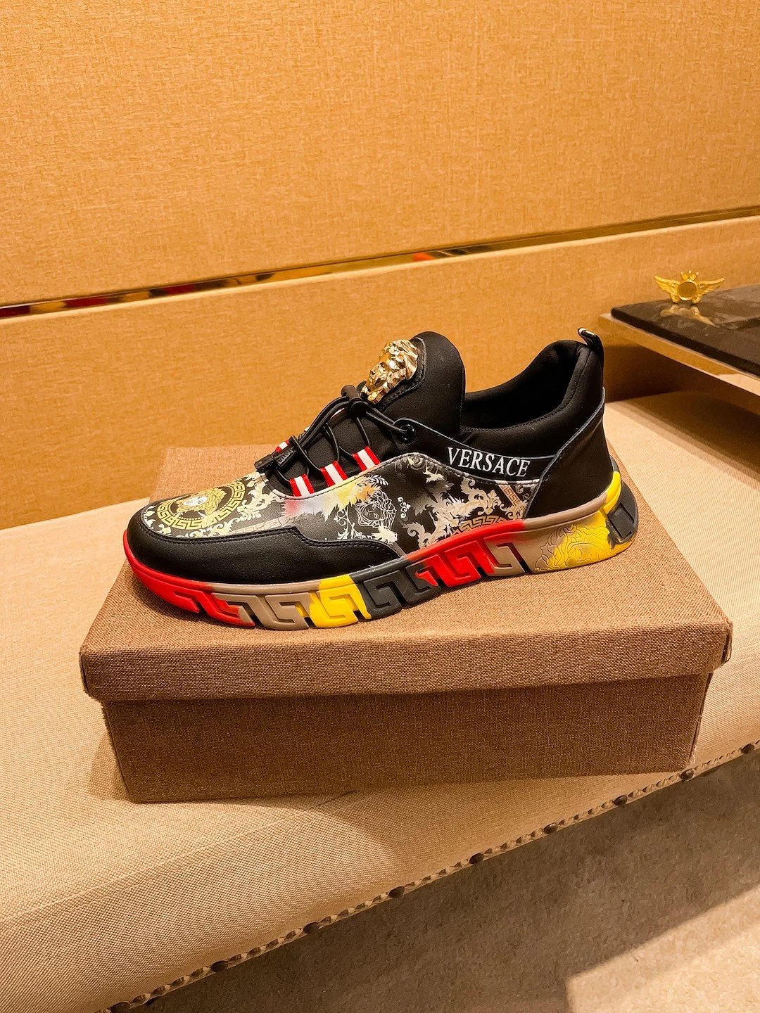 Baroque Leather Sneakers Flame Red - Gallery Image 5 - Detailed View