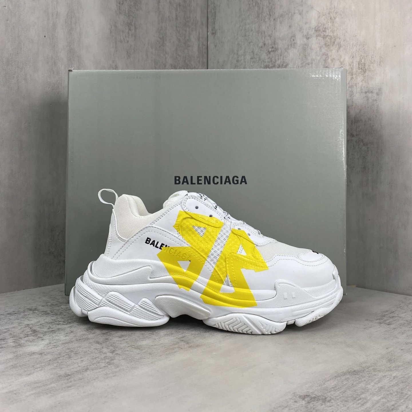 Chunky Mesh Leather Dad Sneakers Yellow White - Gallery Image 1 - Detailed View