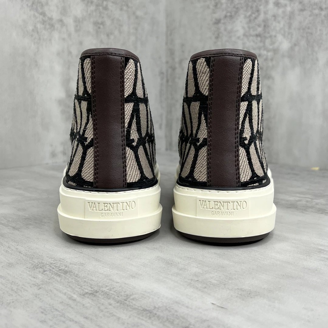 High Top Canvas Sneakers with Leather Trim Beige Black - Gallery Image 5 - Detailed View