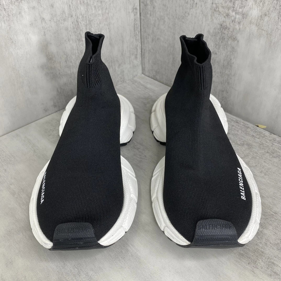 Sock Sneakers Knit High Top Chunky Sole Retro White - Gallery Image 4 - Detailed View