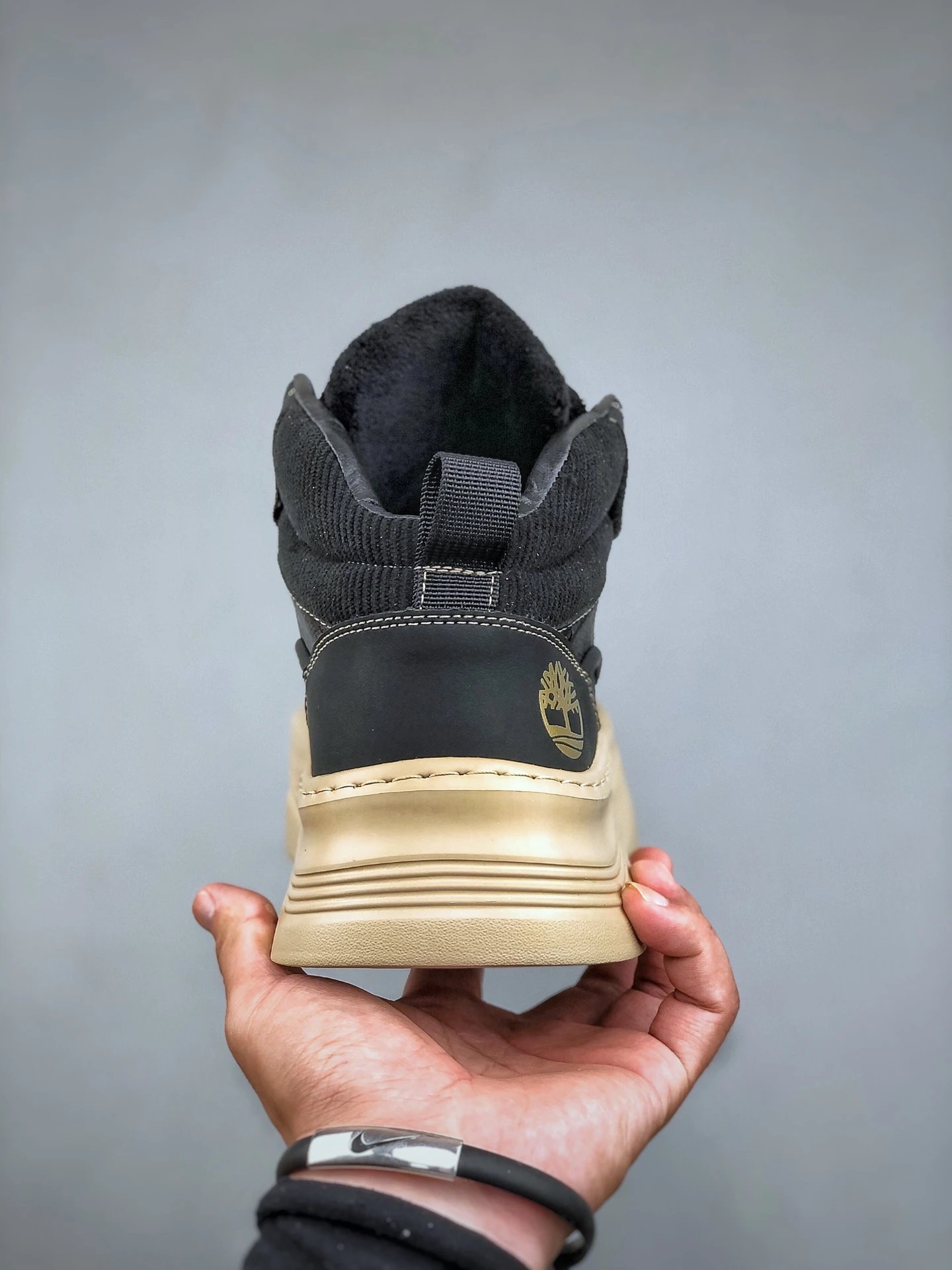 Chunky Leather High Top Boots Sandstone Black - Gallery Image 7 - Detailed View