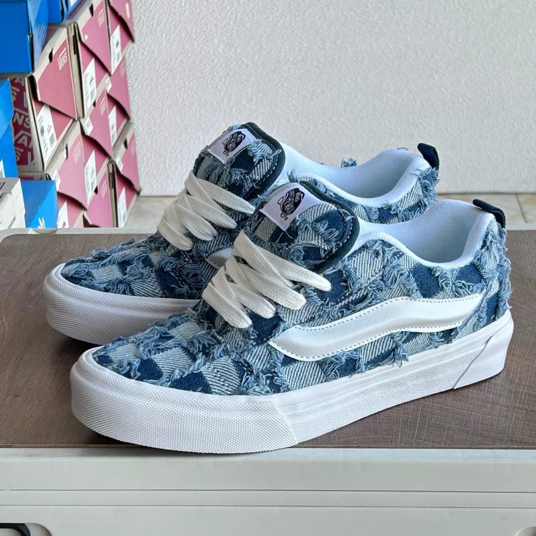 Plaid Denim Low Top Skate Shoes Indigo - Gallery Image 2 - Detailed View