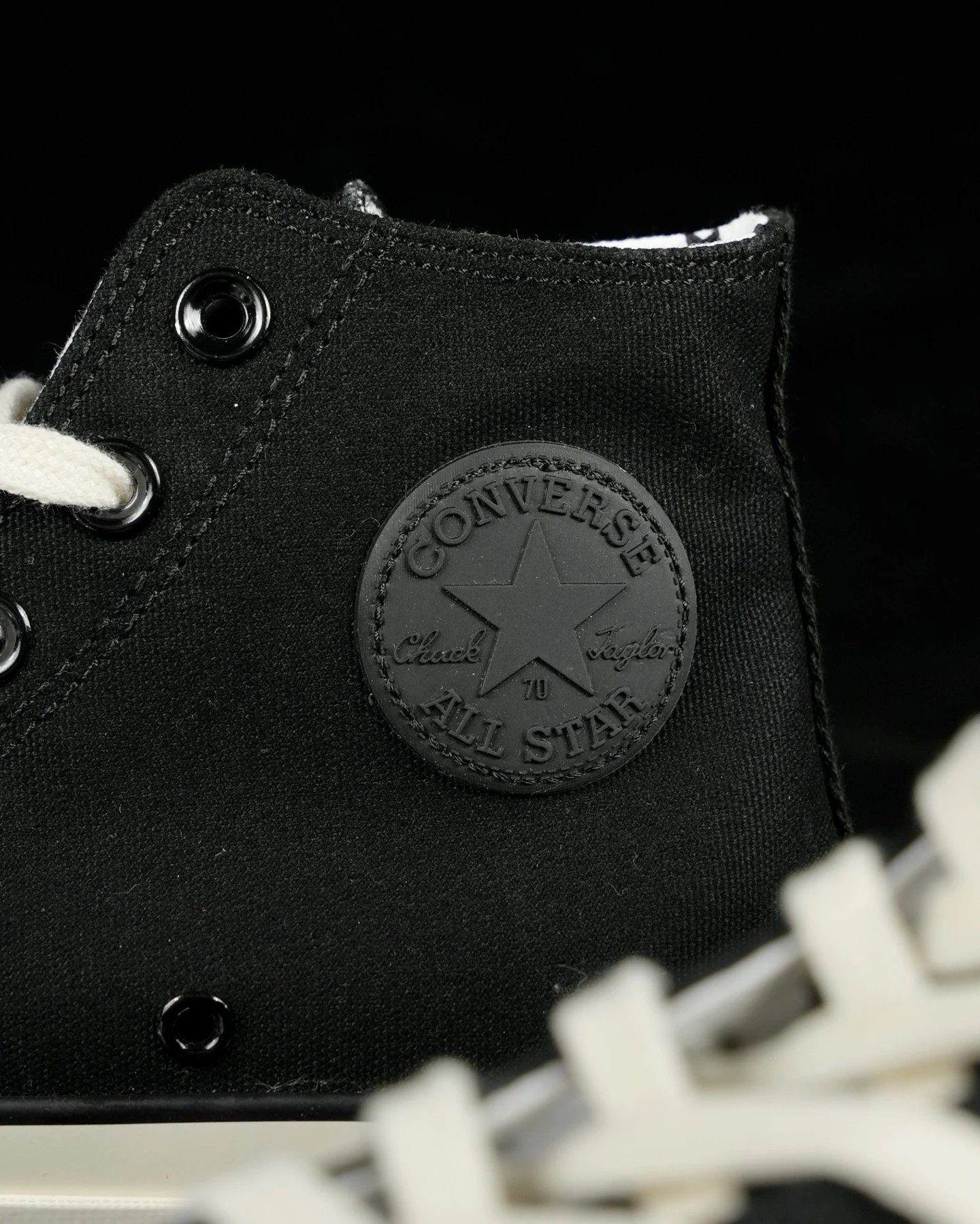 Classic Canvas High Top Sneakers Black Ivory - Gallery Image 4 - Detailed View