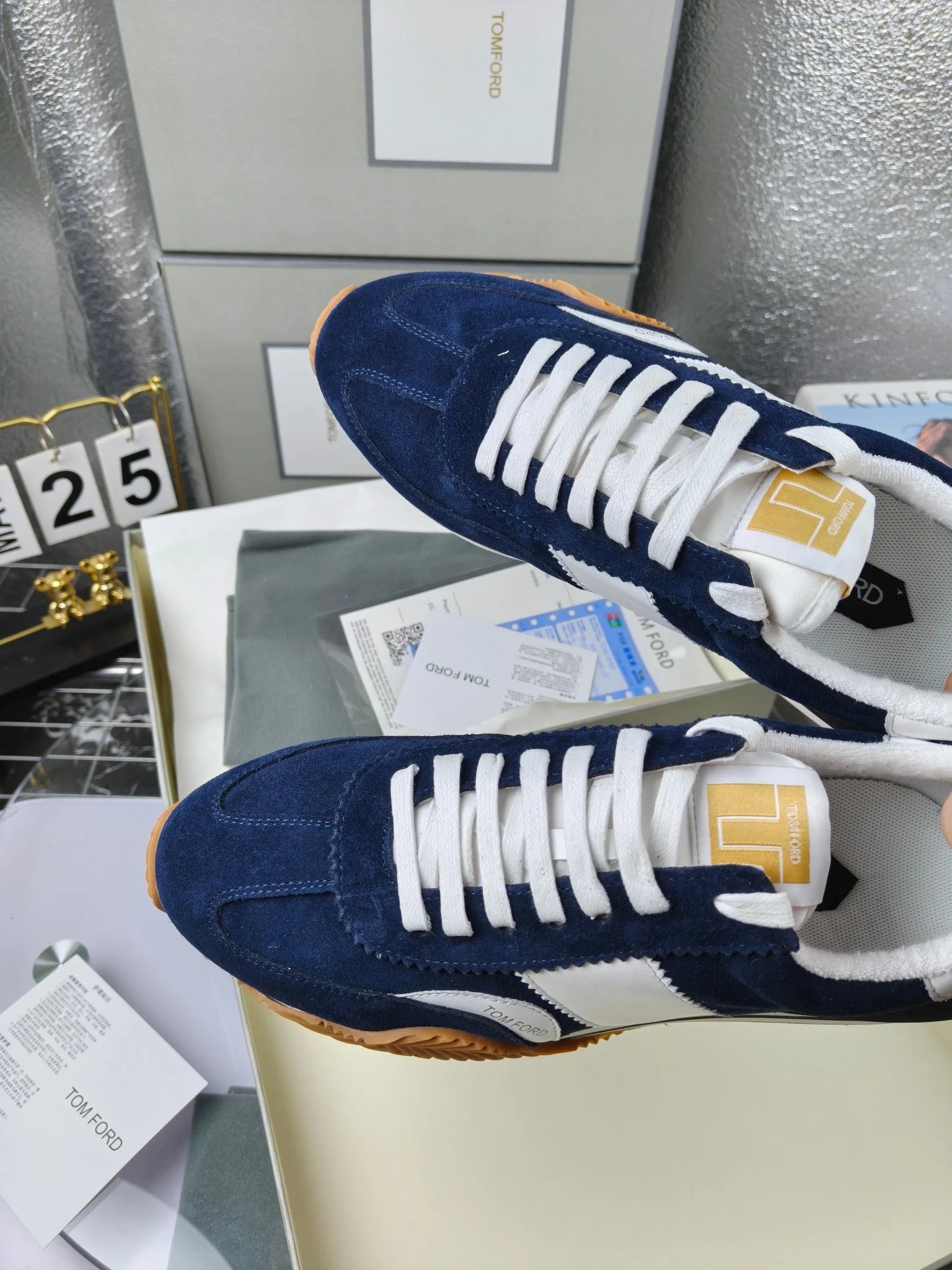Retro Suede Leather Sneakers Navy - Gallery Image 6 - Detailed View