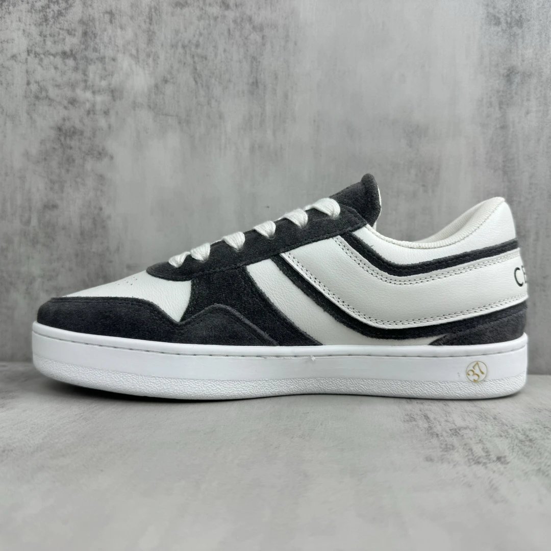 Unisex Leather Skate Sneakers with Grey Charcoal Trim - Gallery Image 7 - Detailed View