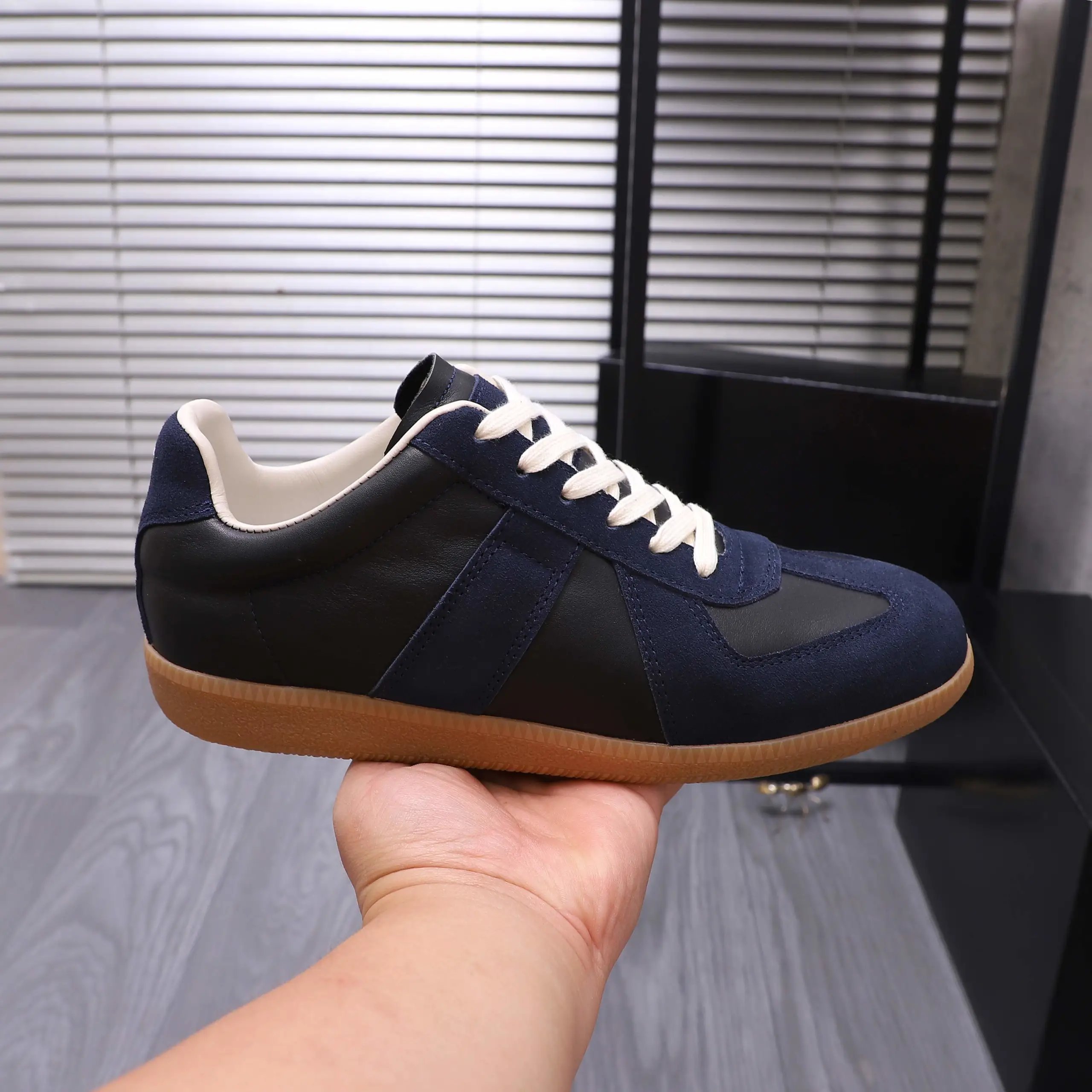 Maison Margiela Leather Sneakers Blue - Gallery Image 6 - Detailed View