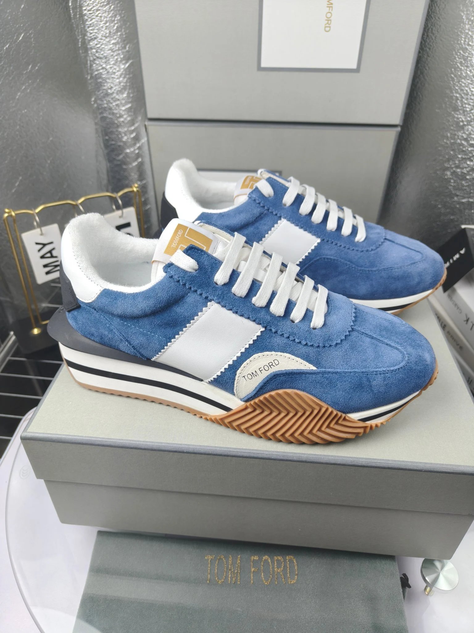 Retro Suede Leather Platform Sneakers Azure Blue - Gallery Image 1 - Detailed View