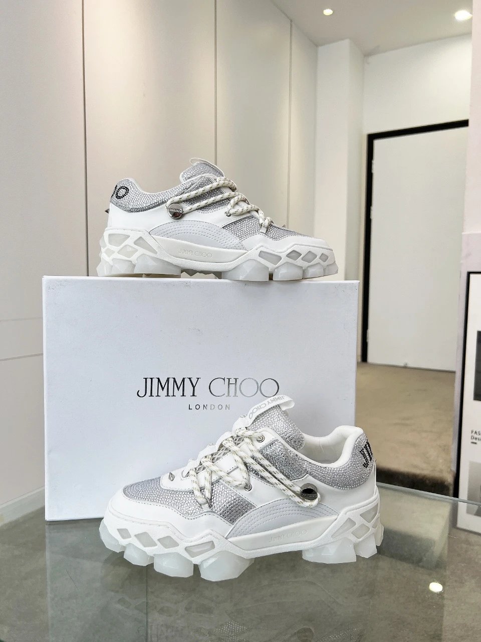 Jimmy Choo Diamond X II M Sneakers White Silver - Gallery Image 9 - Detailed View