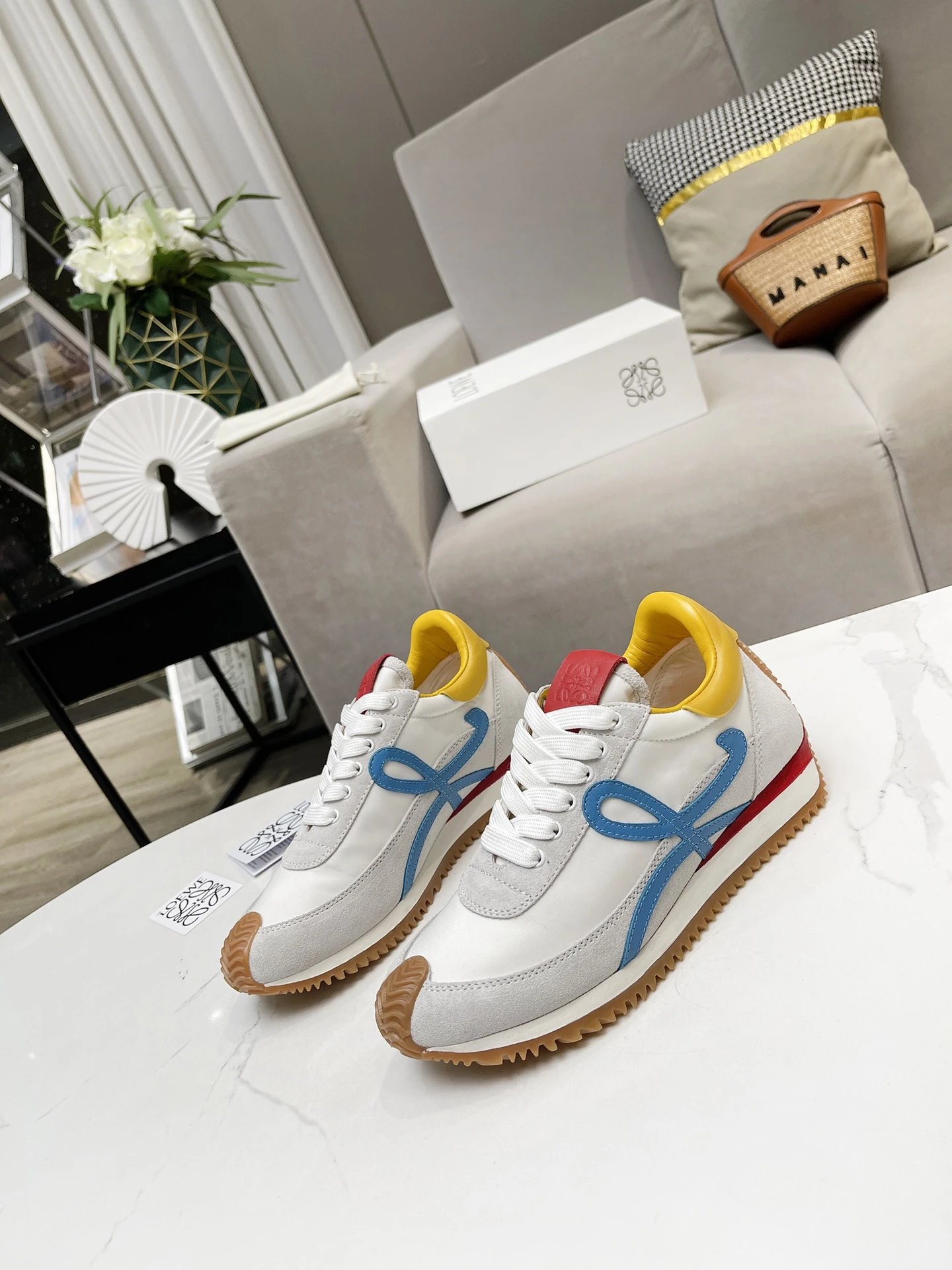 Loewe Hidden Heel Sneakers White Blue - Gallery Image 4 - Detailed View