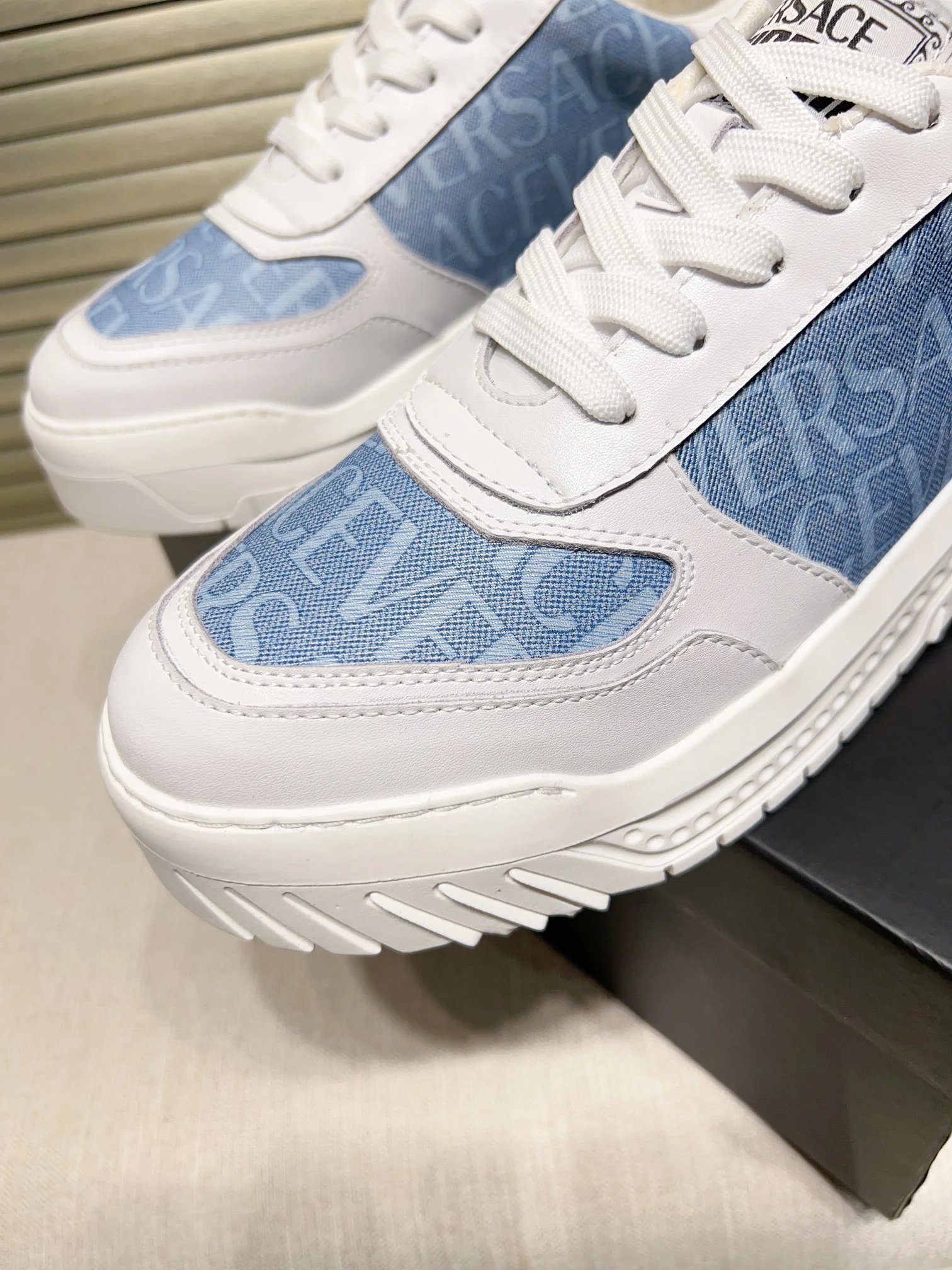 Grace Labyrinth Leather Sneakers Ice Blue - Gallery Image 6 - Detailed View