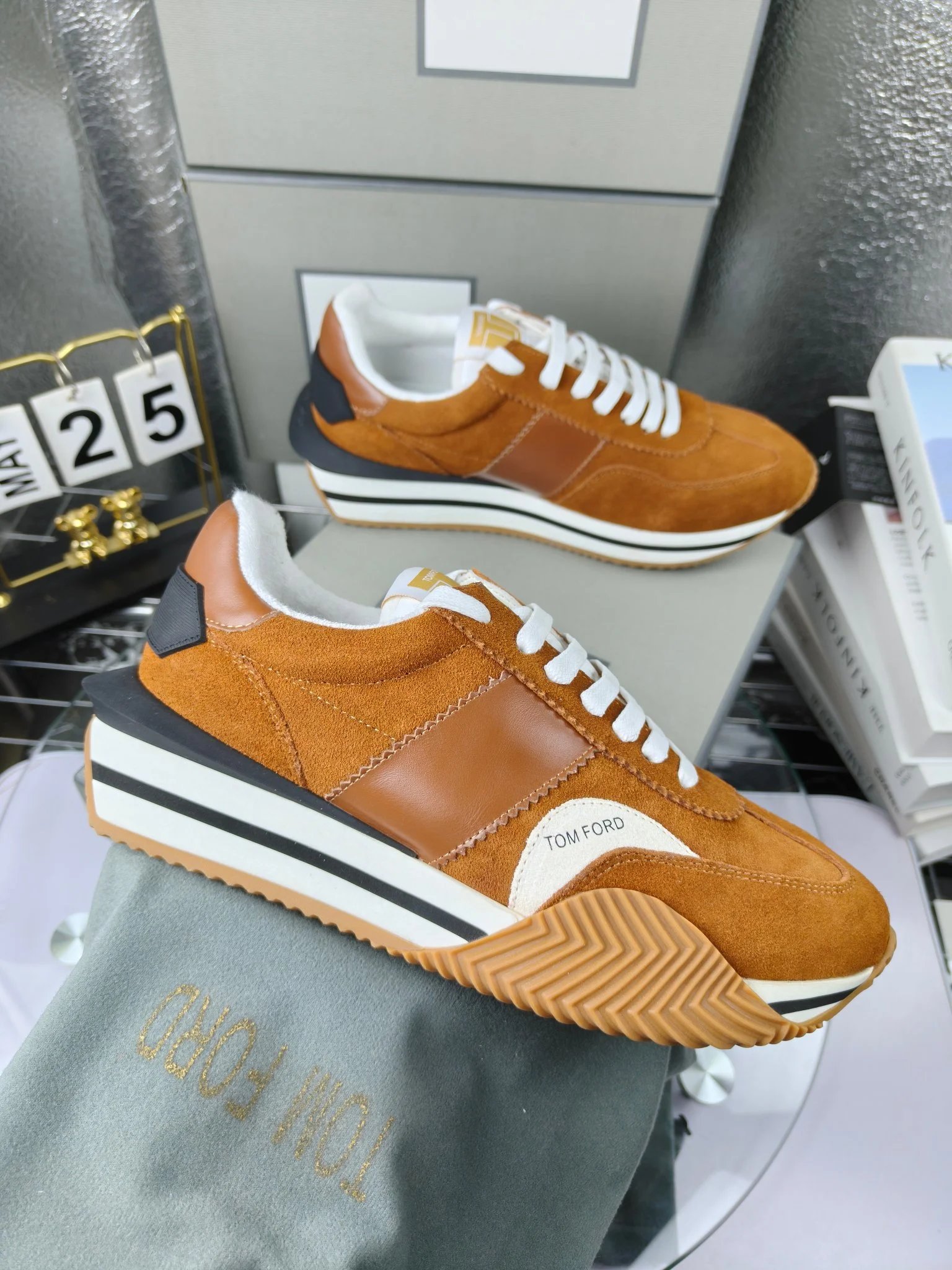 Retro Suede Platform Sneakers Amber Brown - Gallery Image 3 - Detailed View