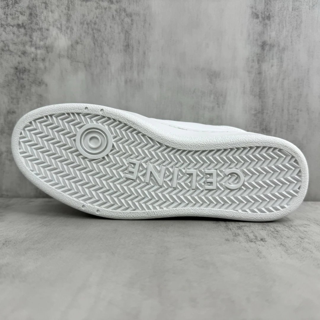Low Top Leather Runner Sneakers with Arch Logo in Pure White - Gallery Image 8 - Detailed View
