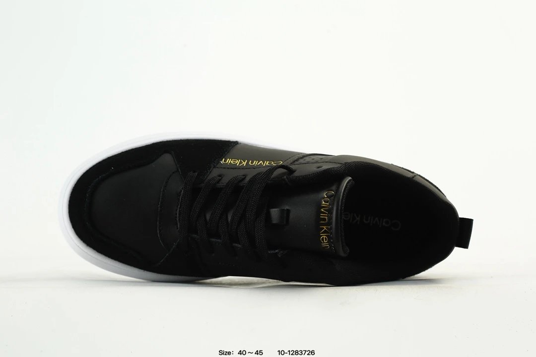 Low Top Leather Skate Sneakers Thick Sole Jet Black - Gallery Image 4 - Detailed View