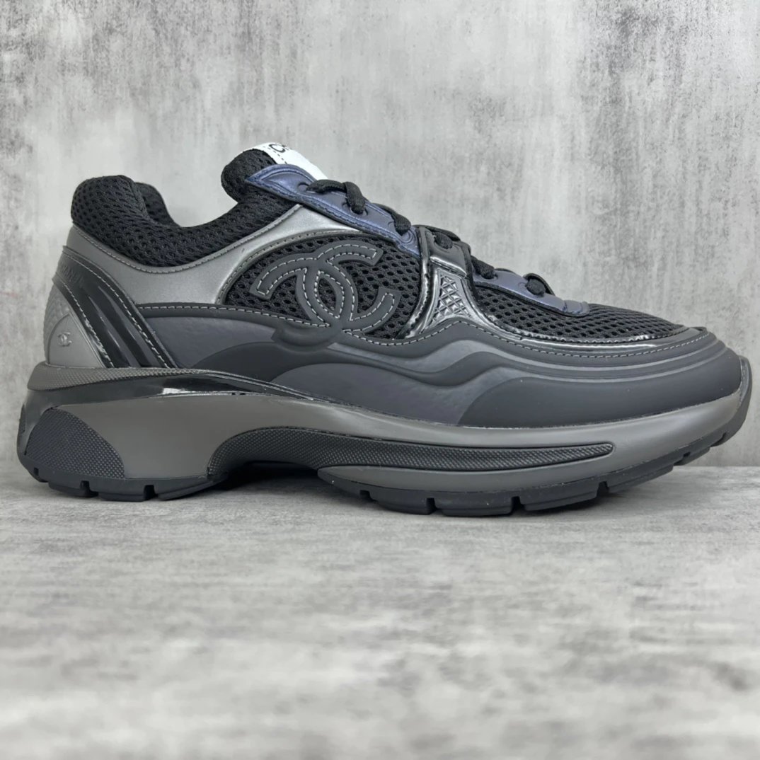 Luxury Resort Leather Mesh Sneakers Charcoal Grey - Gallery Image 6 - Detailed View