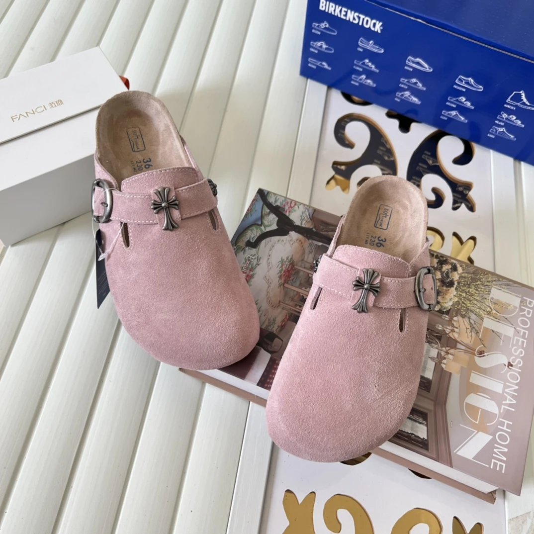Suede Cross Buckle Closed Toe Clogs Soft Pink - Gallery Image 4 - Detailed View