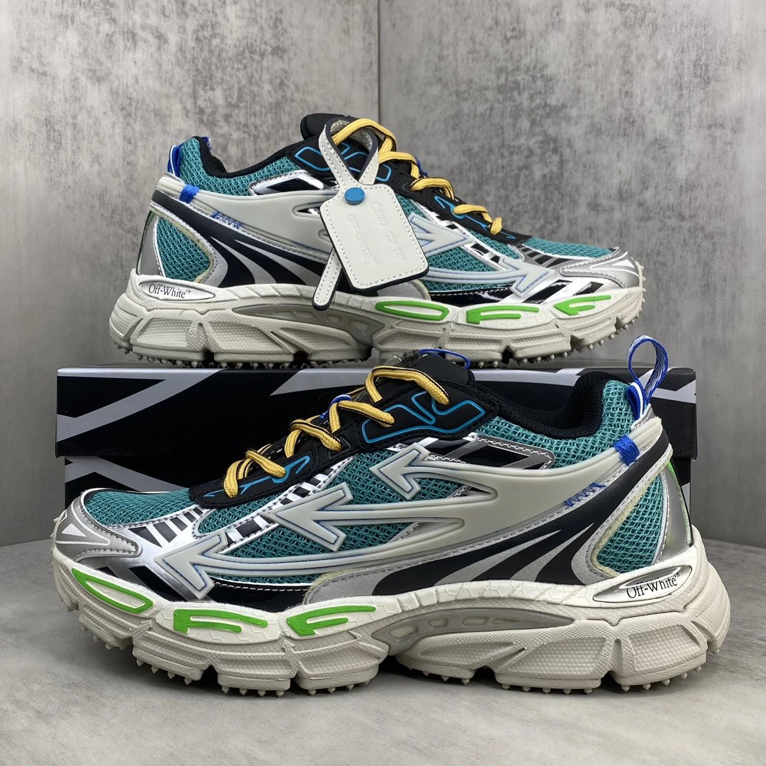 Chunky Mesh Leather Trail Sneakers Teal Silver - Gallery Image 9 - Detailed View