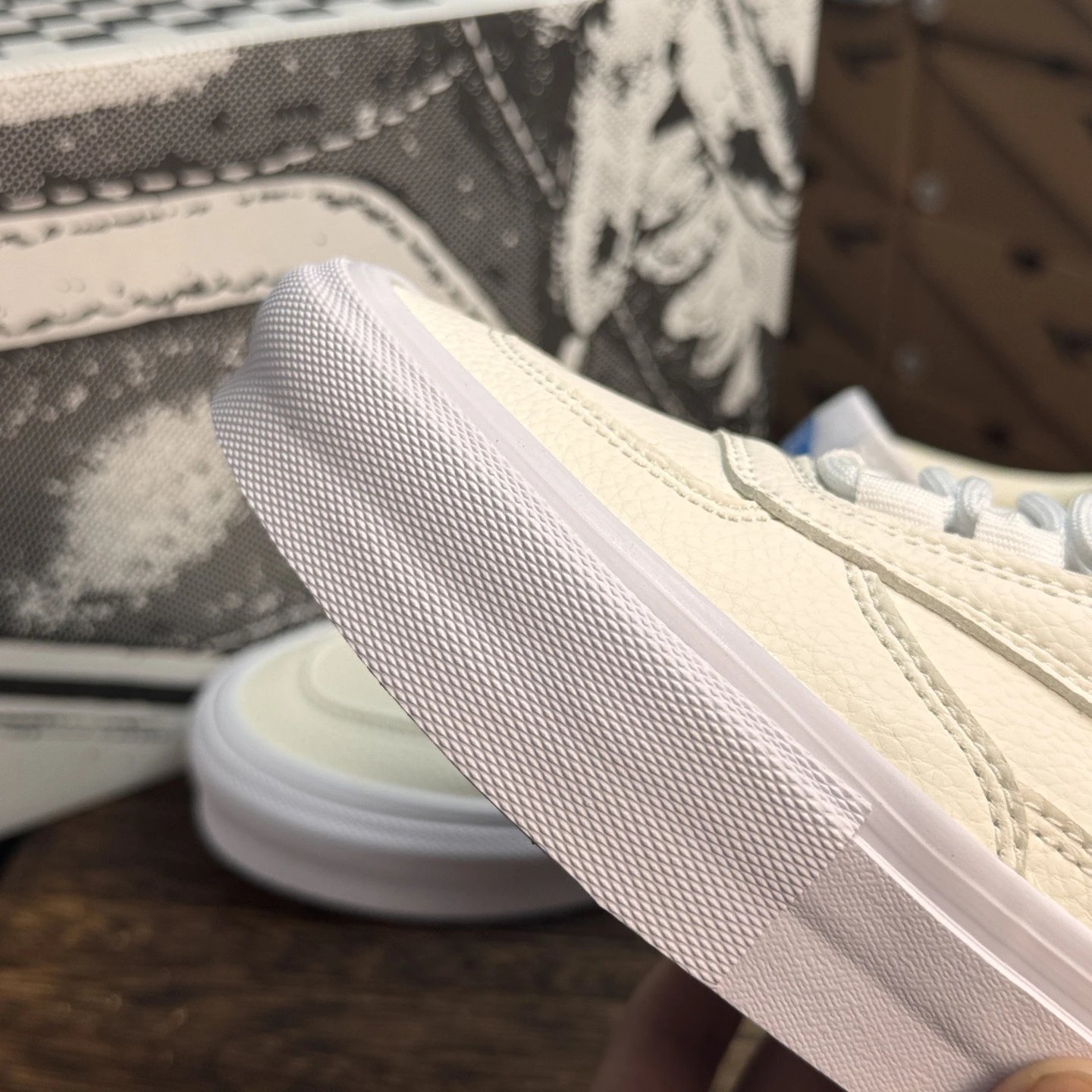 Low Top Leather Skate Shoes Ivory Blue - Gallery Image 6 - Detailed View