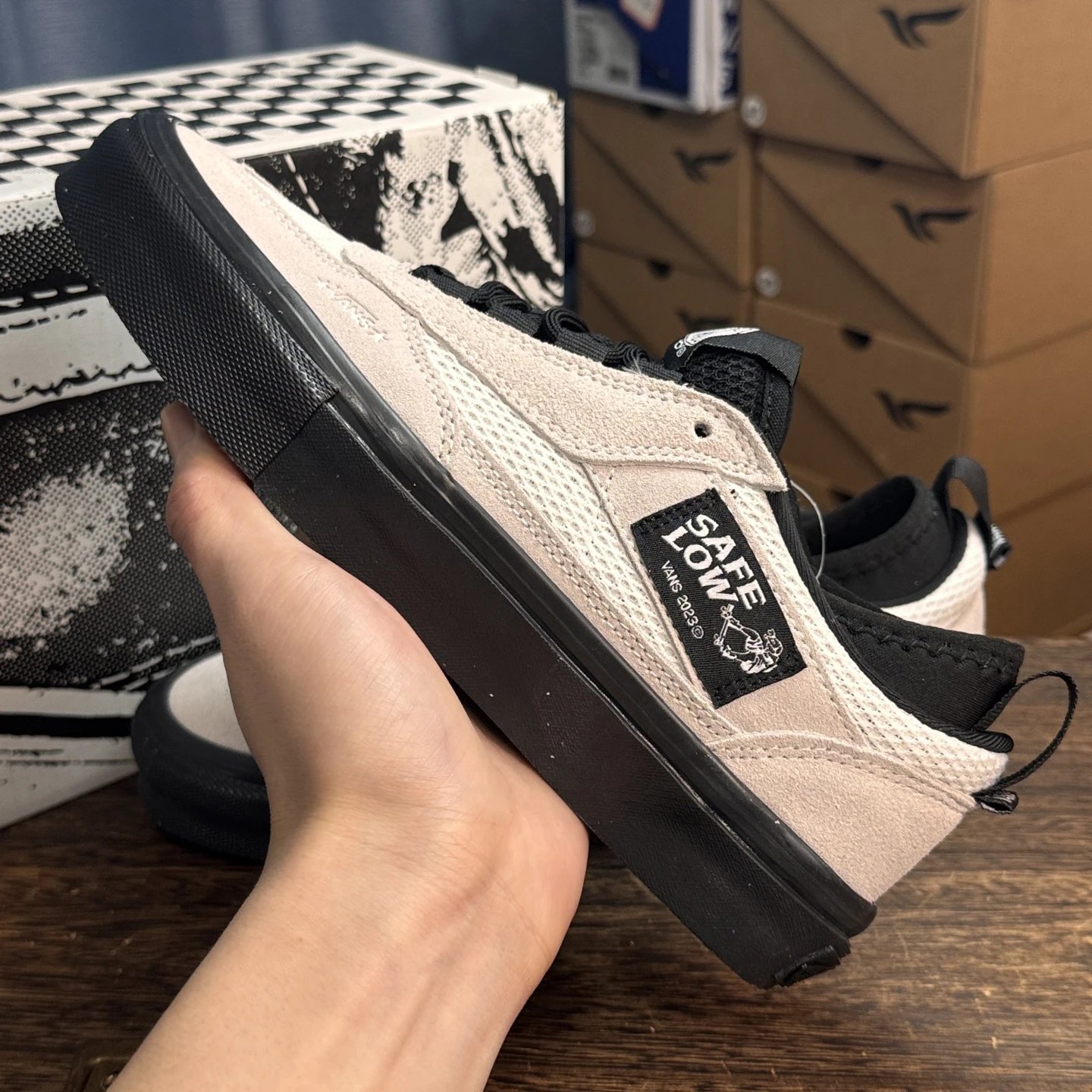 Skate Safe Mesh Low Sneakers Ivory Black - Gallery Image 7 - Detailed View