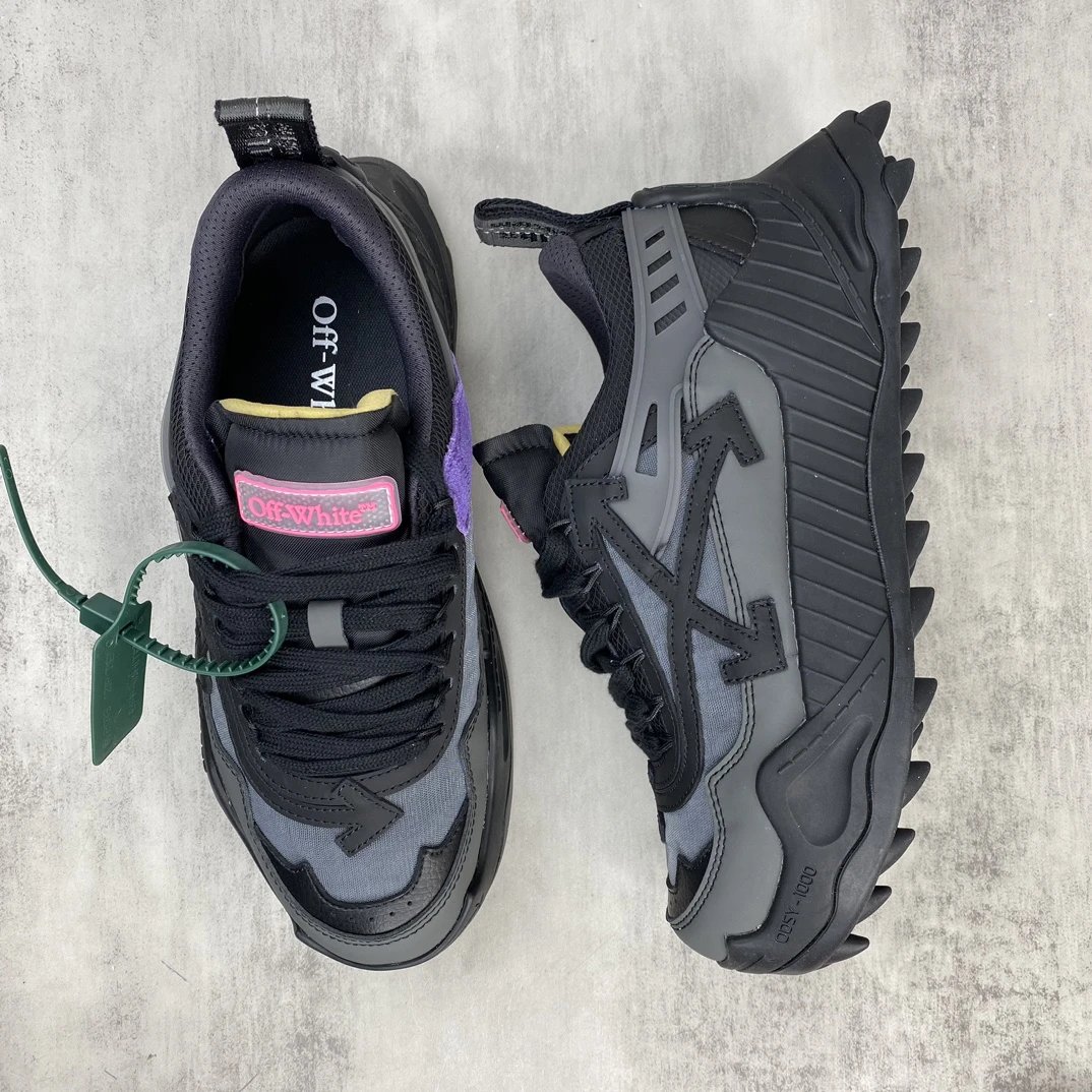 Trail Sneakers Leather Oxford Fabric EVA Sole Charcoal Black - Gallery Image 3 - Detailed View