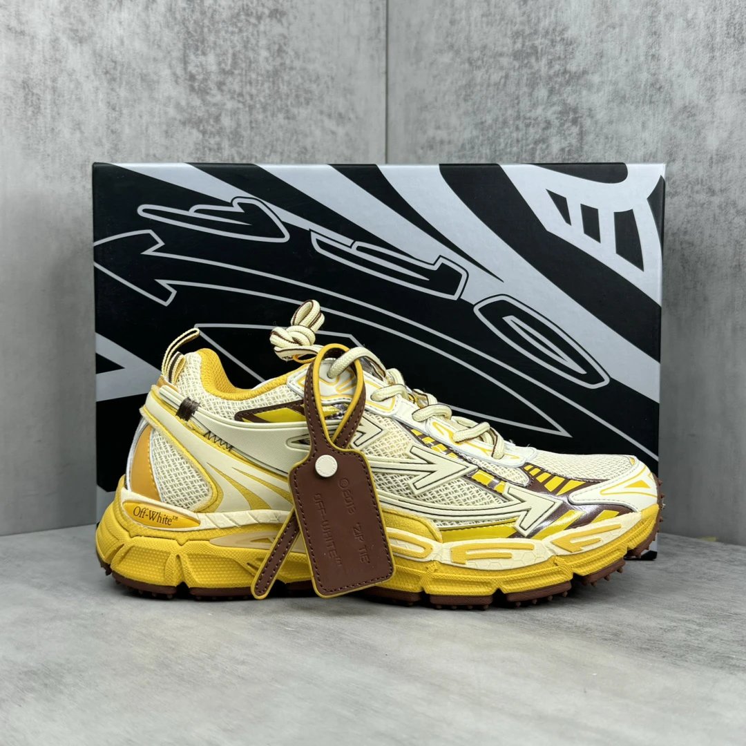 Retro Mesh Leather Running Sneakers Yellow Cream - Gallery Image 1 - Detailed View