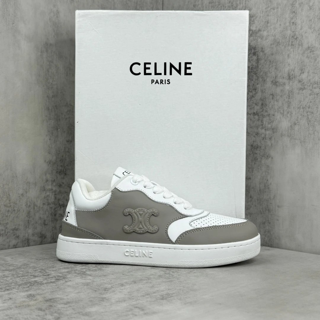Low Top Leather Runner Sneakers White Taupe - Gallery Image 1 - Detailed View