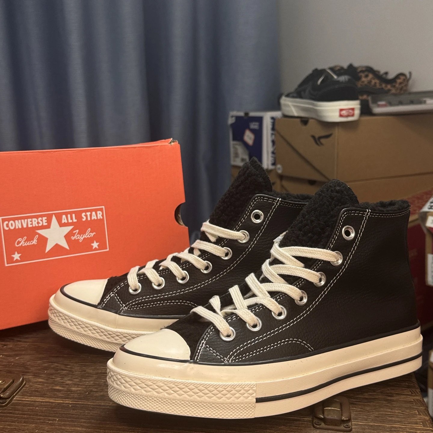 High Top Leather Skate Shoes Ebony Black - Gallery Image 9 - Detailed View