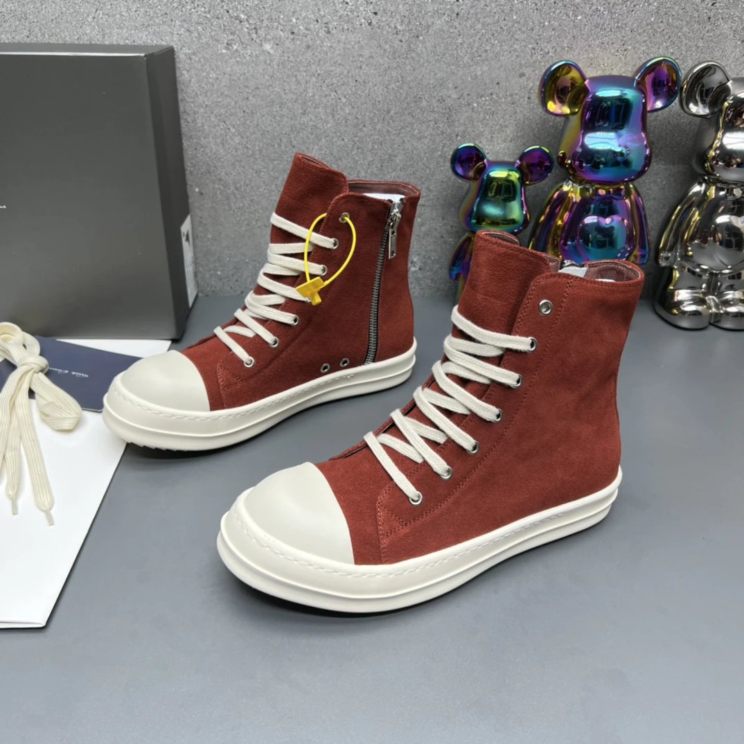 Rick Owens Suede High-Top Sneakers Red  - Gallery Image 2 - Detailed View