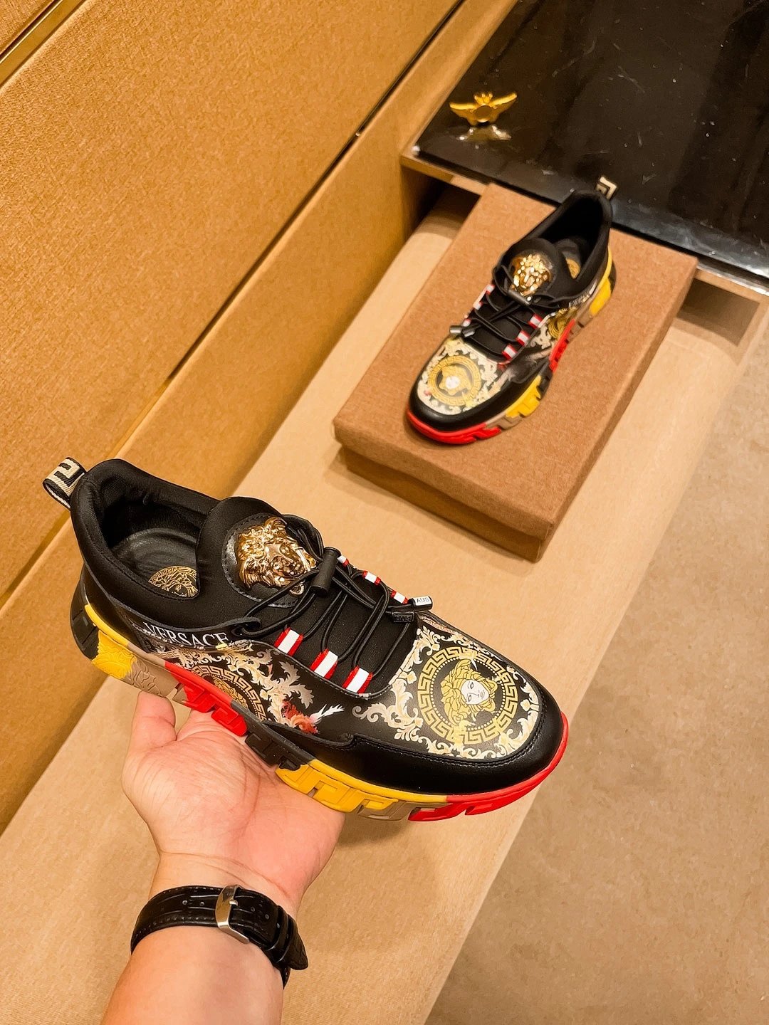 Baroque Leather Sneakers Ember Red - Gallery Image 4 - Detailed View