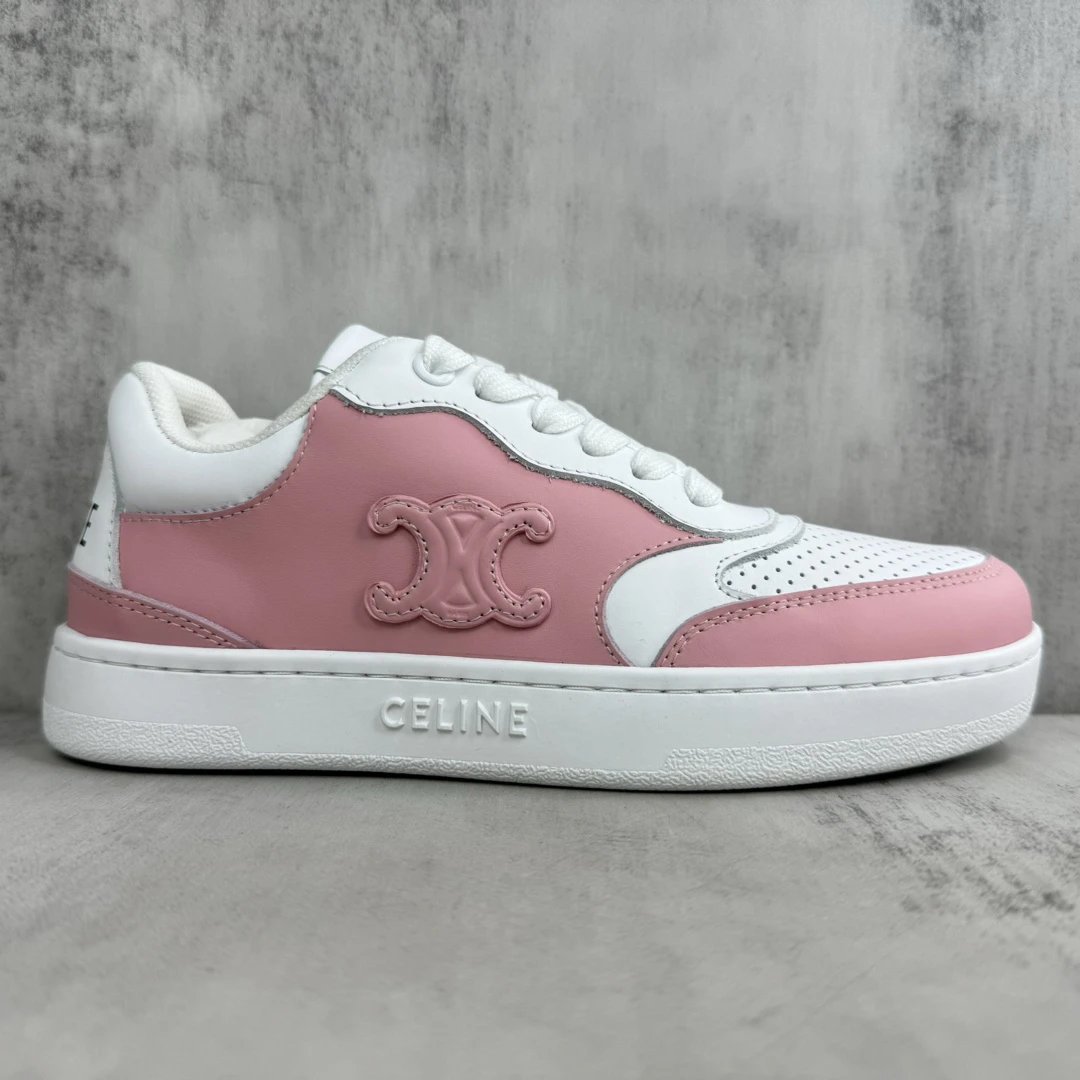 Low Top Leather Runner Sneakers Retro Pink White - Gallery Image 6 - Detailed View