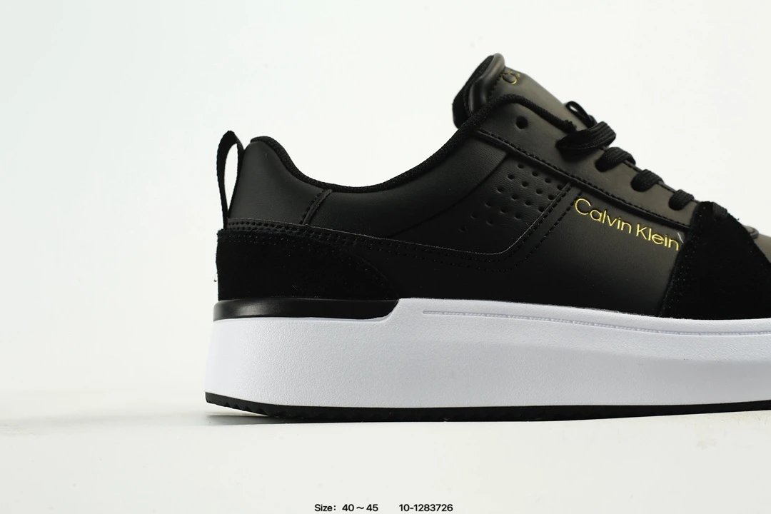 Low Top Leather Skate Sneakers Thick Sole Jet Black - Gallery Image 2 - Detailed View